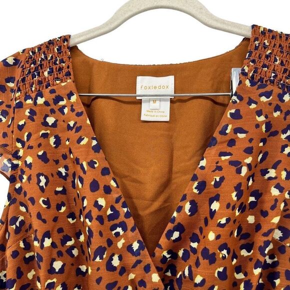 Foxiedox Mini Dress Luna Leopard Print Smocked Ruffle Flutter Sleeve M - Picture 5 of 10